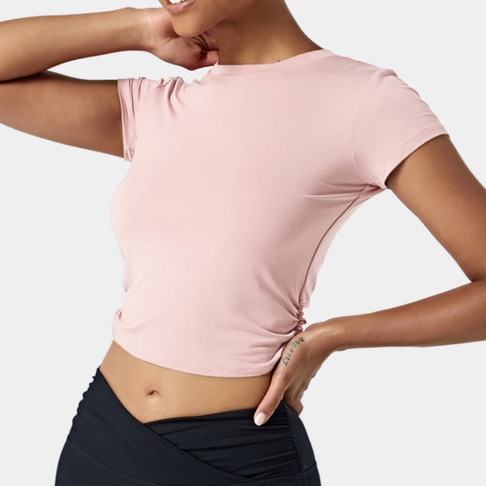 Short sleeve split tied back sports top